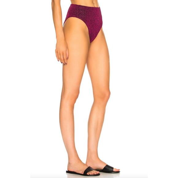 Alix NYC Alton High Waist Cheeky Bikini Bottom in Magenta Glitter Women's Medium - Picture 7 of 7